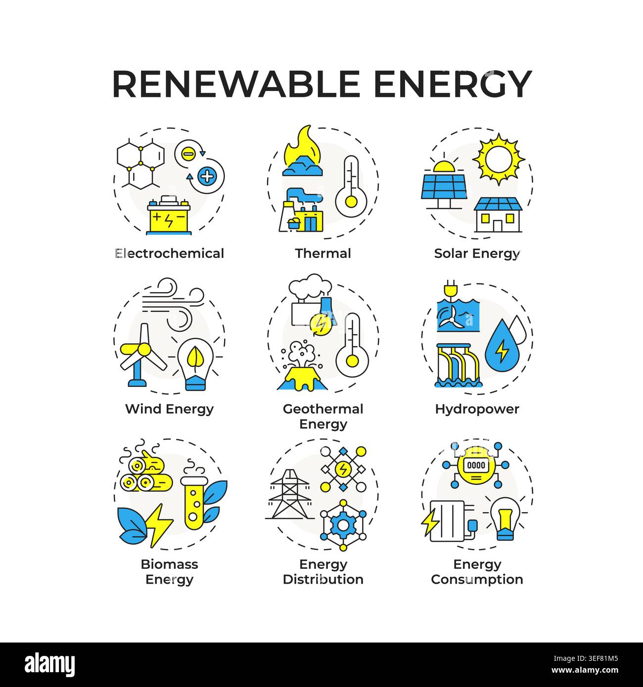 Renewable energy multi color concept icons Stock Vector