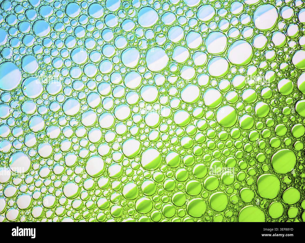 Abstract green bubbles texture. Foam bubbles macro background Stock Photo