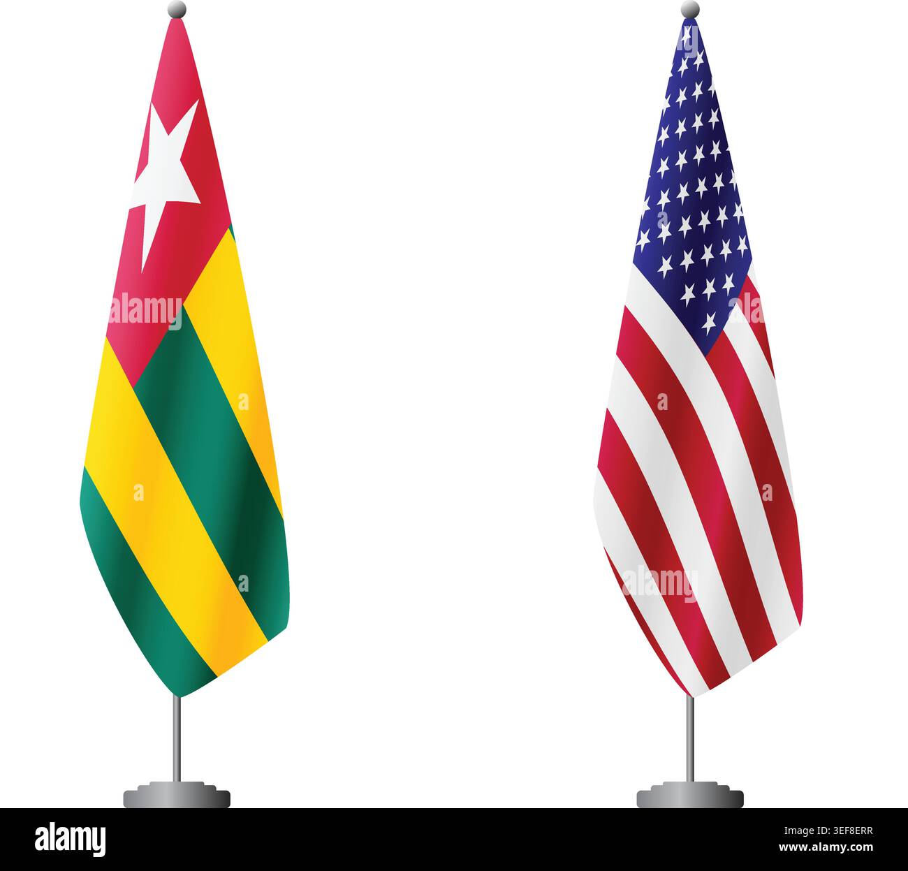Togo and United States flags on flagpoles for official ceremonies and meetings, transparent background vector Stock Vector
