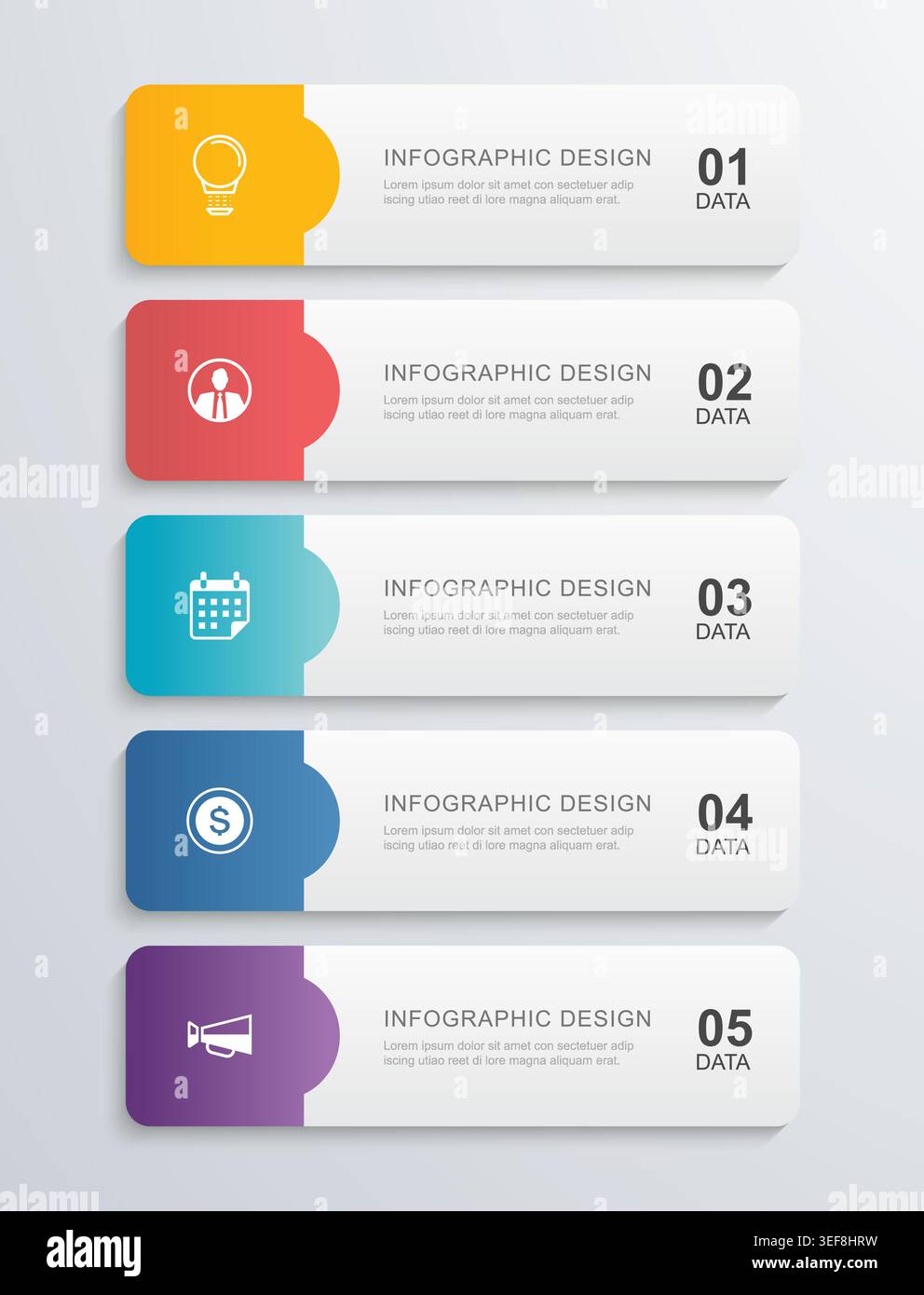 Business infographic banner list with five steps options template. Stock Vector