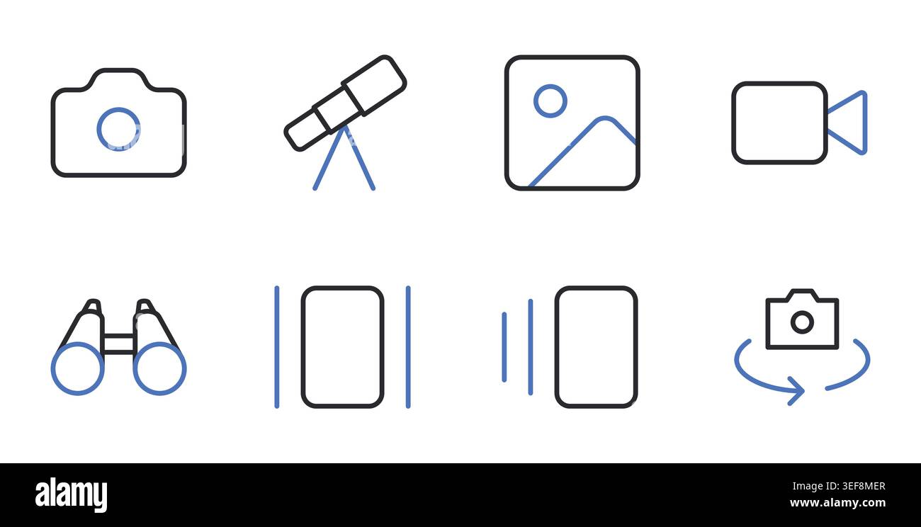 Photography Equipment Icons Set Line Editable Stroke Vector. Stock Vector