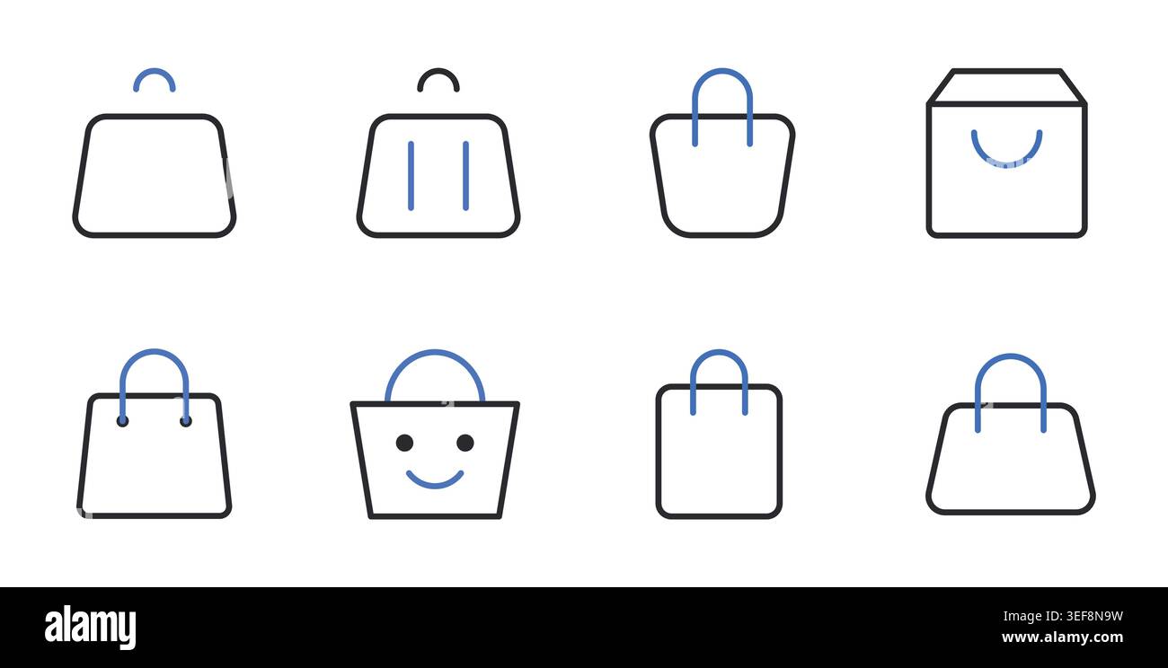 Shopping Bag Line Icons Set Editable Stroke Vector Illustration. Stock Vector