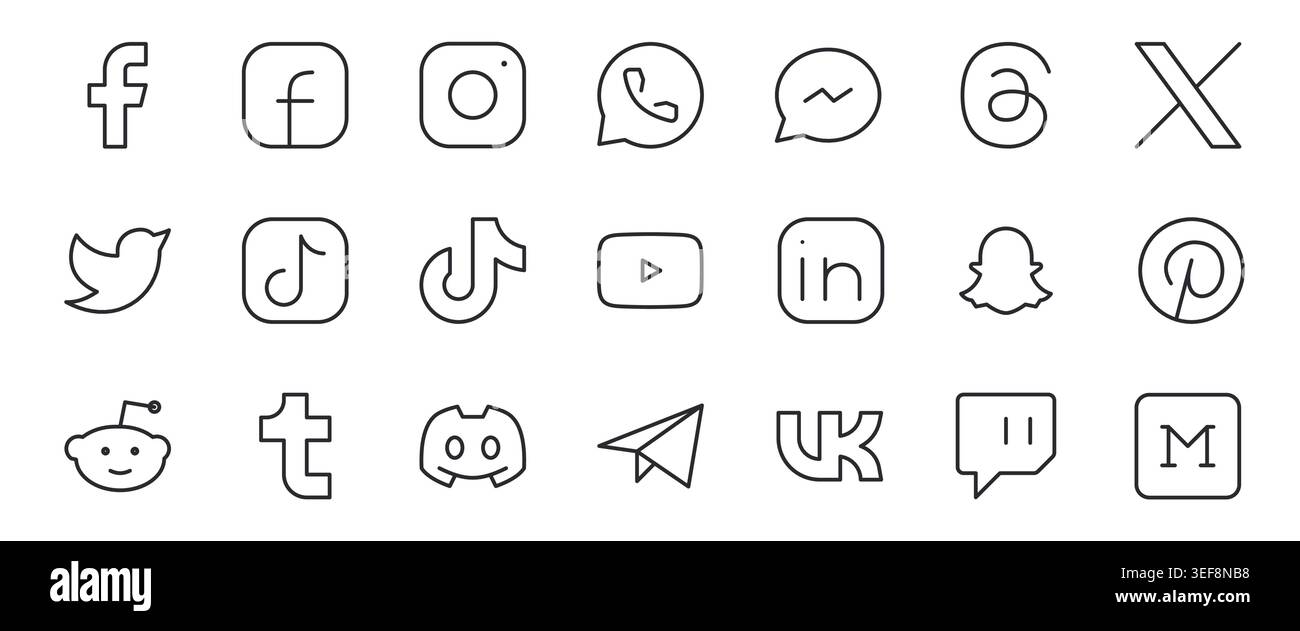 Social Media Logos and Communication Apps Line Icons Set Vector Illustration. Stock Vector