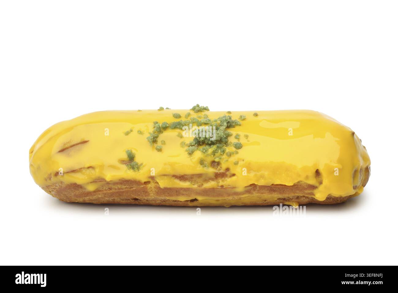 Eclair with mango cream on white background Stock Photo