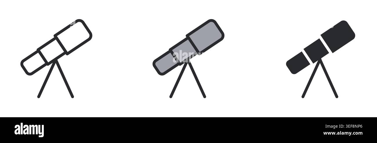 Telescope Icons Set Line Editable Stroke Vector. Stock Vector