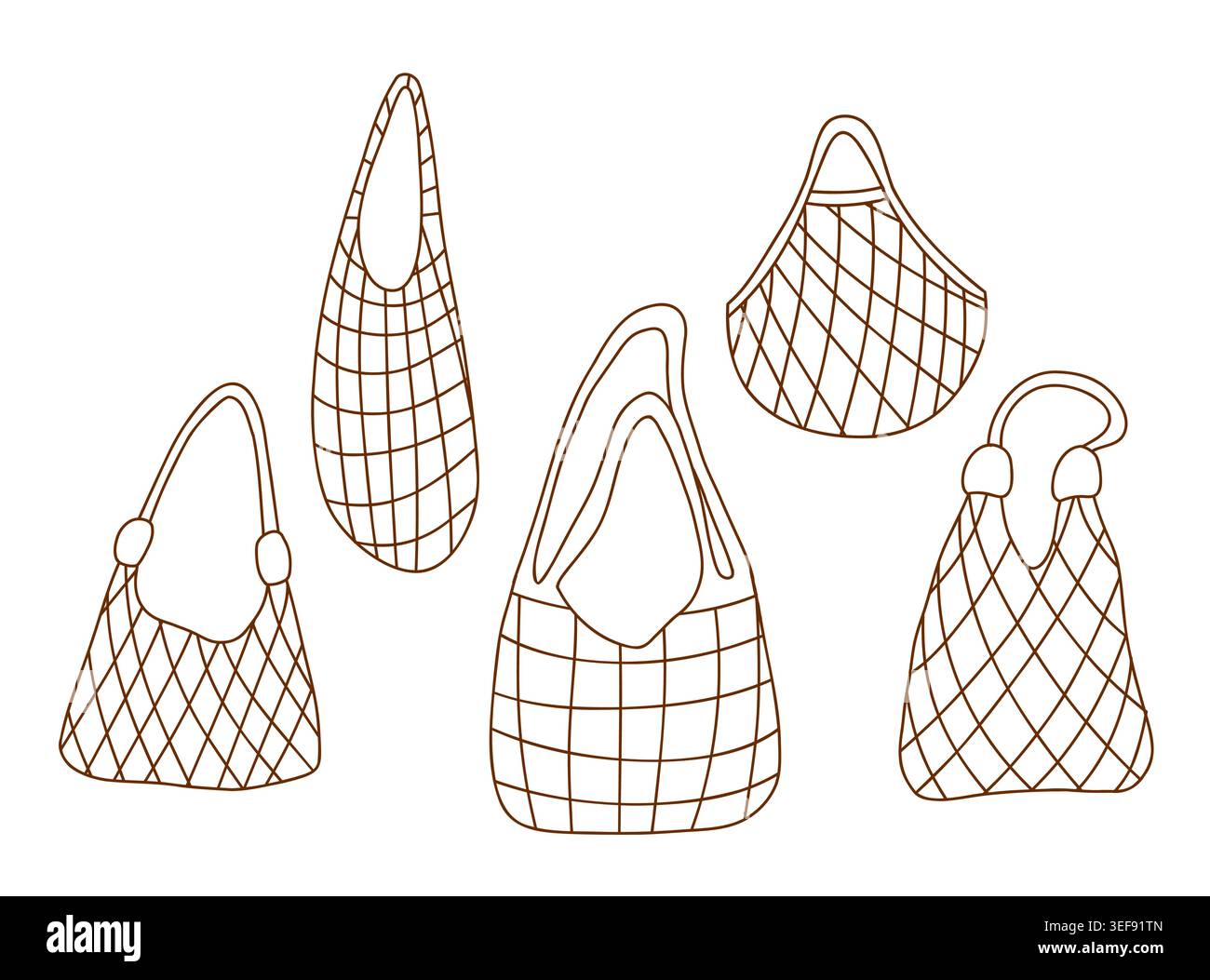 Reusable net bags line art. Stock Vector