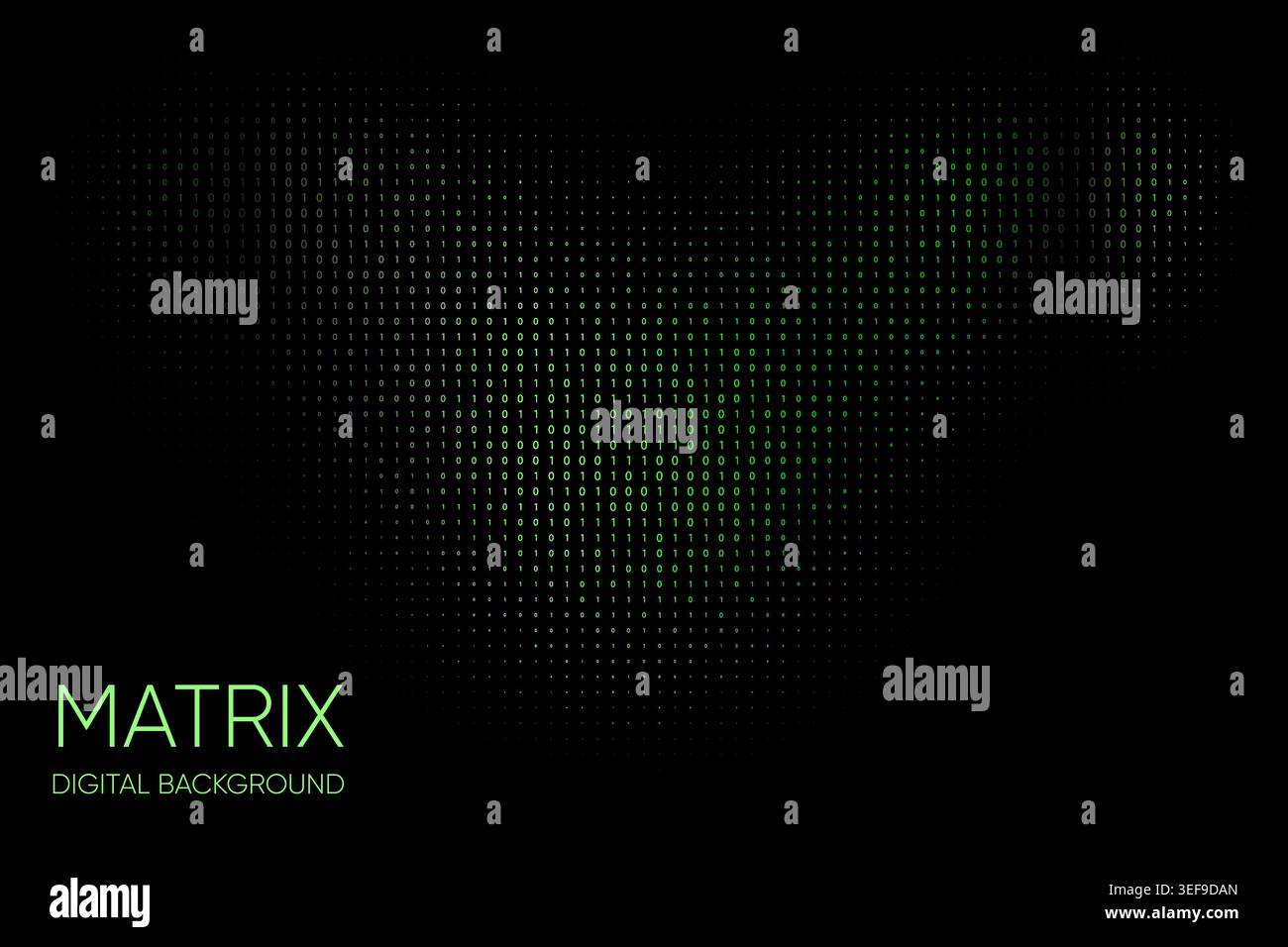 Green binary matrix pattern on dark background with glowing digital code and technology style design Stock Vector