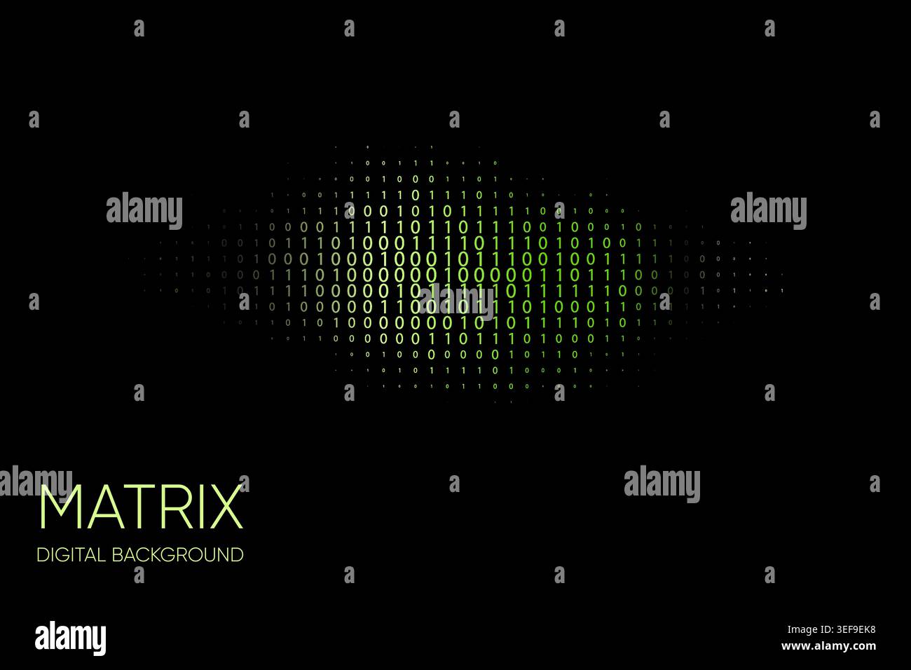 Centered green binary code pattern on black background with futuristic digital matrix technology style Stock Vector