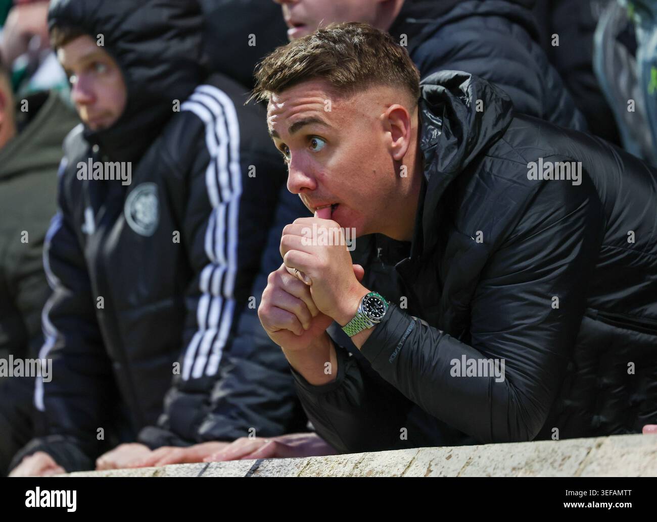 Celtic fans look on during the William Hill Premiership match at Fir ...