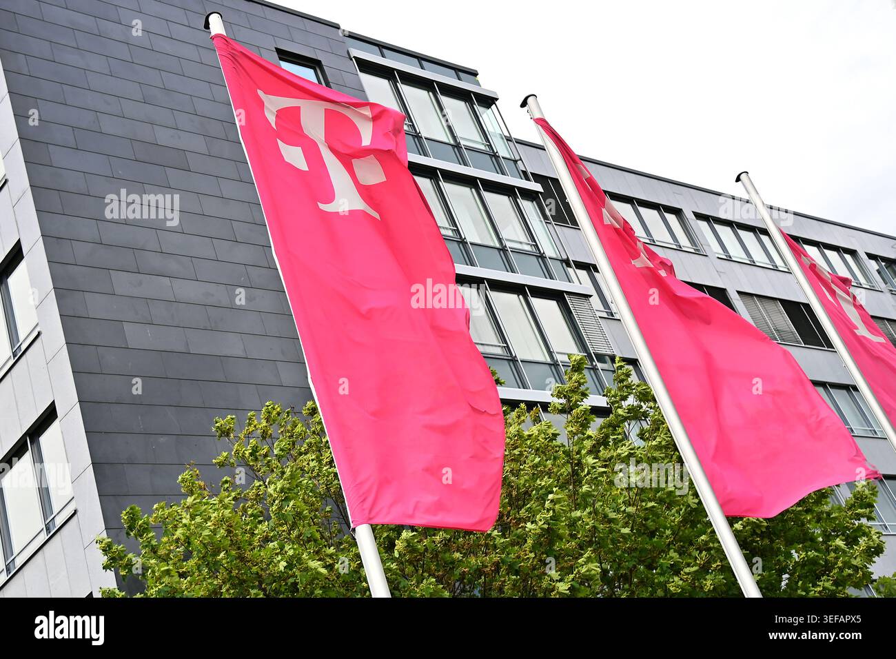 Telekom Logo, Telekom Flag, Flags in front of a branch. @Sven Simon ...
