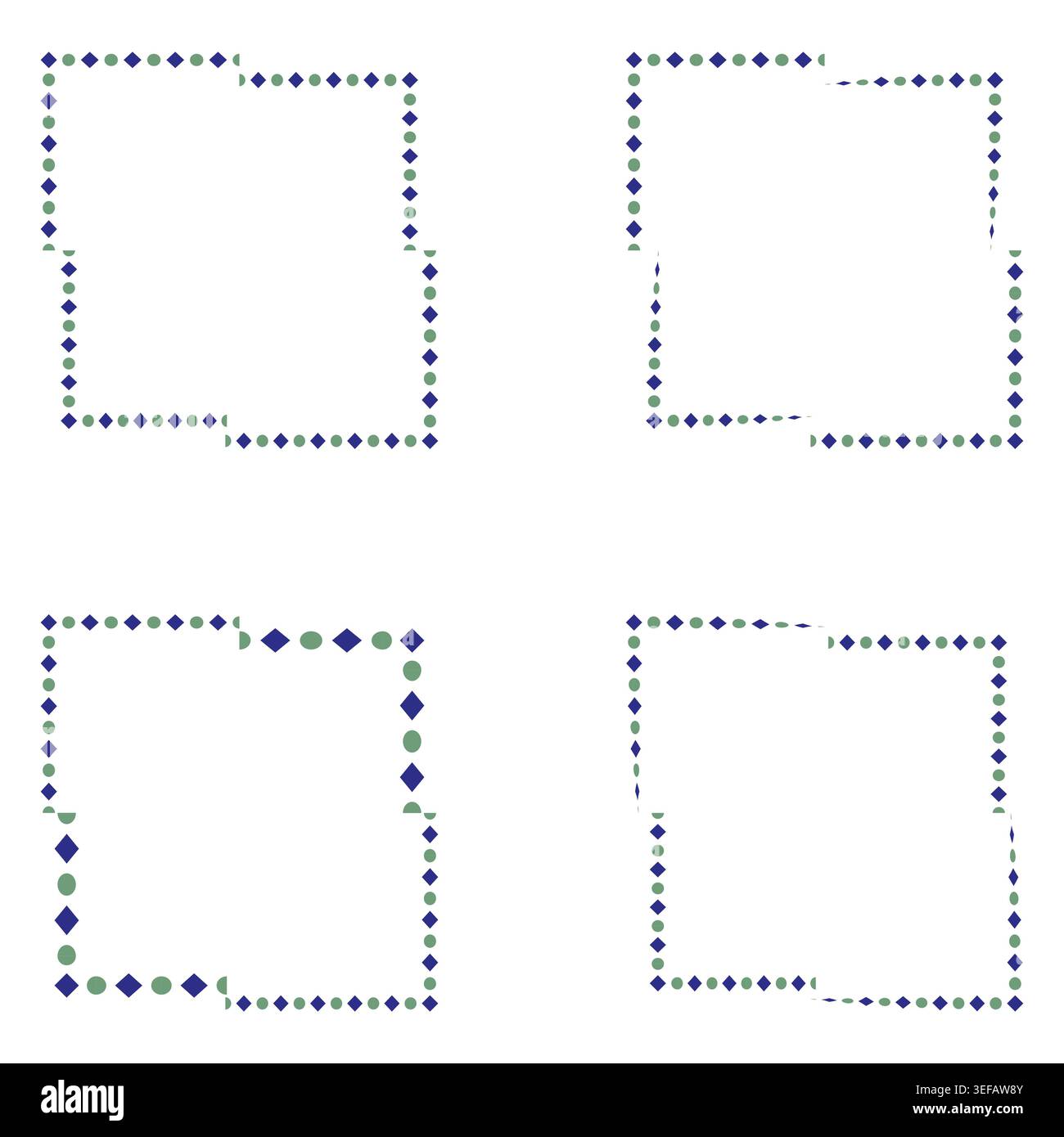 Blue dotted frame. Square point border. Abstract vector set. Creative shape element. EPS 10. Stock Vector