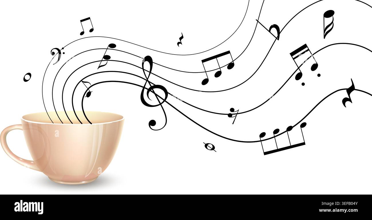Coffee Cup with Musical Notes Concept Stock Vector