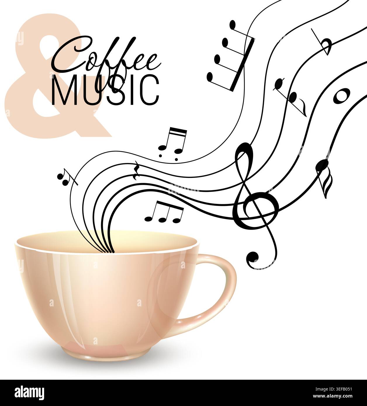 Coffee Cup with Musical Notes Concept Stock Vector