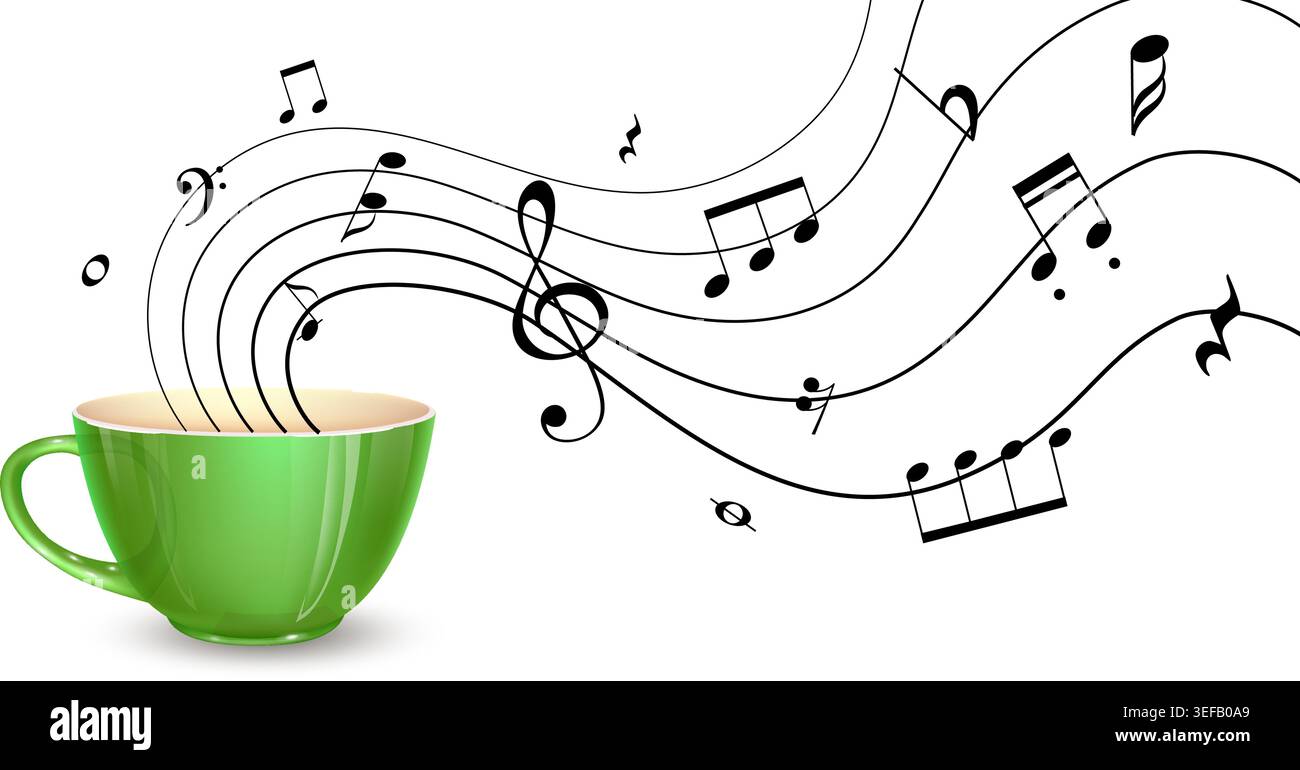 Coffee Cup with Musical Notes Concept Stock Vector