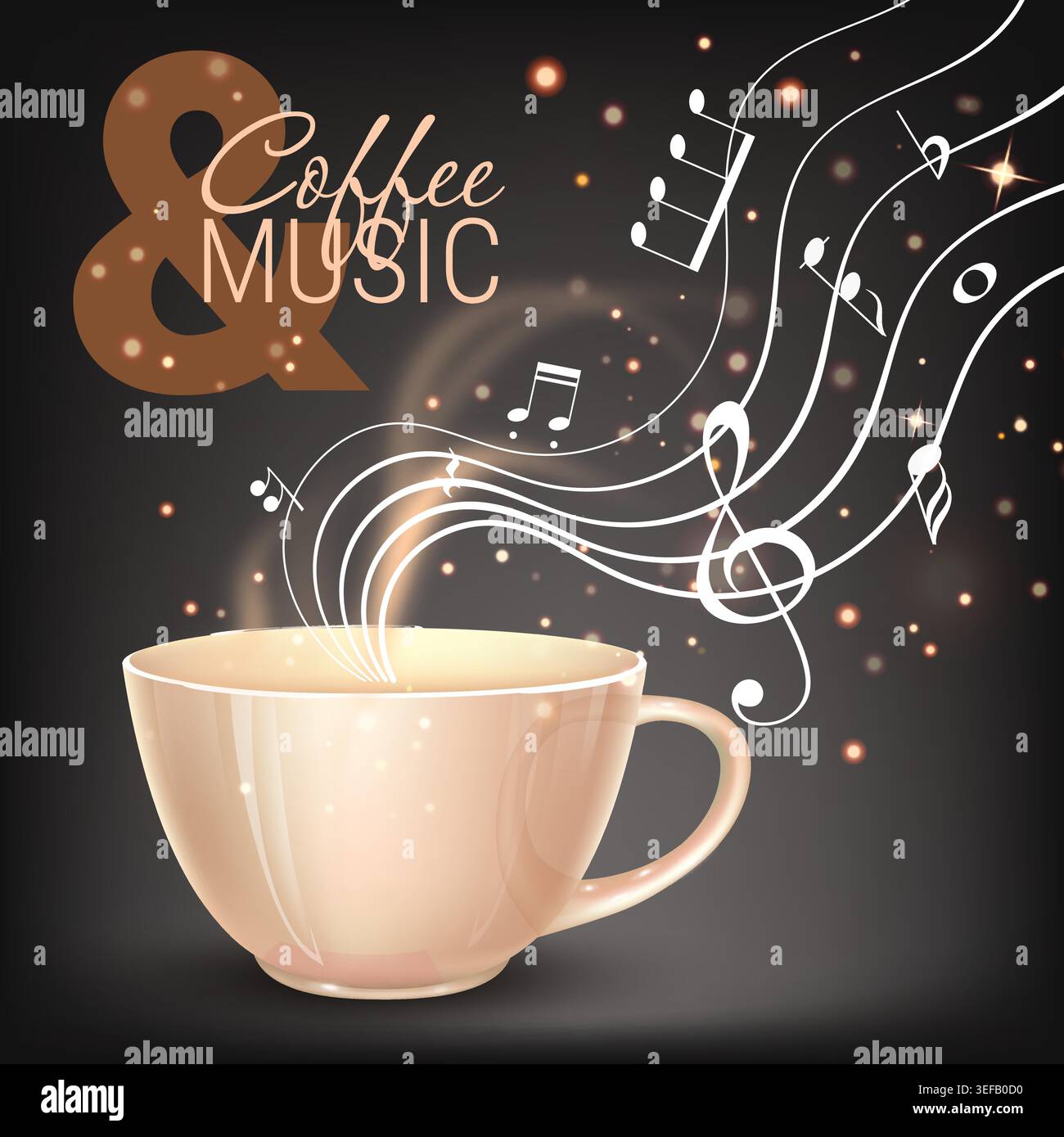Coffee Cup with Musical Notes Concept Stock Vector