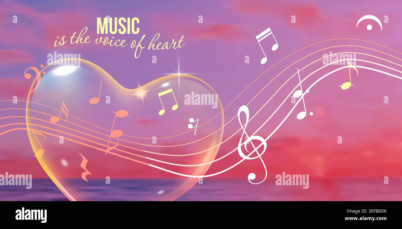 Glass heart with musical notes Stock Vector