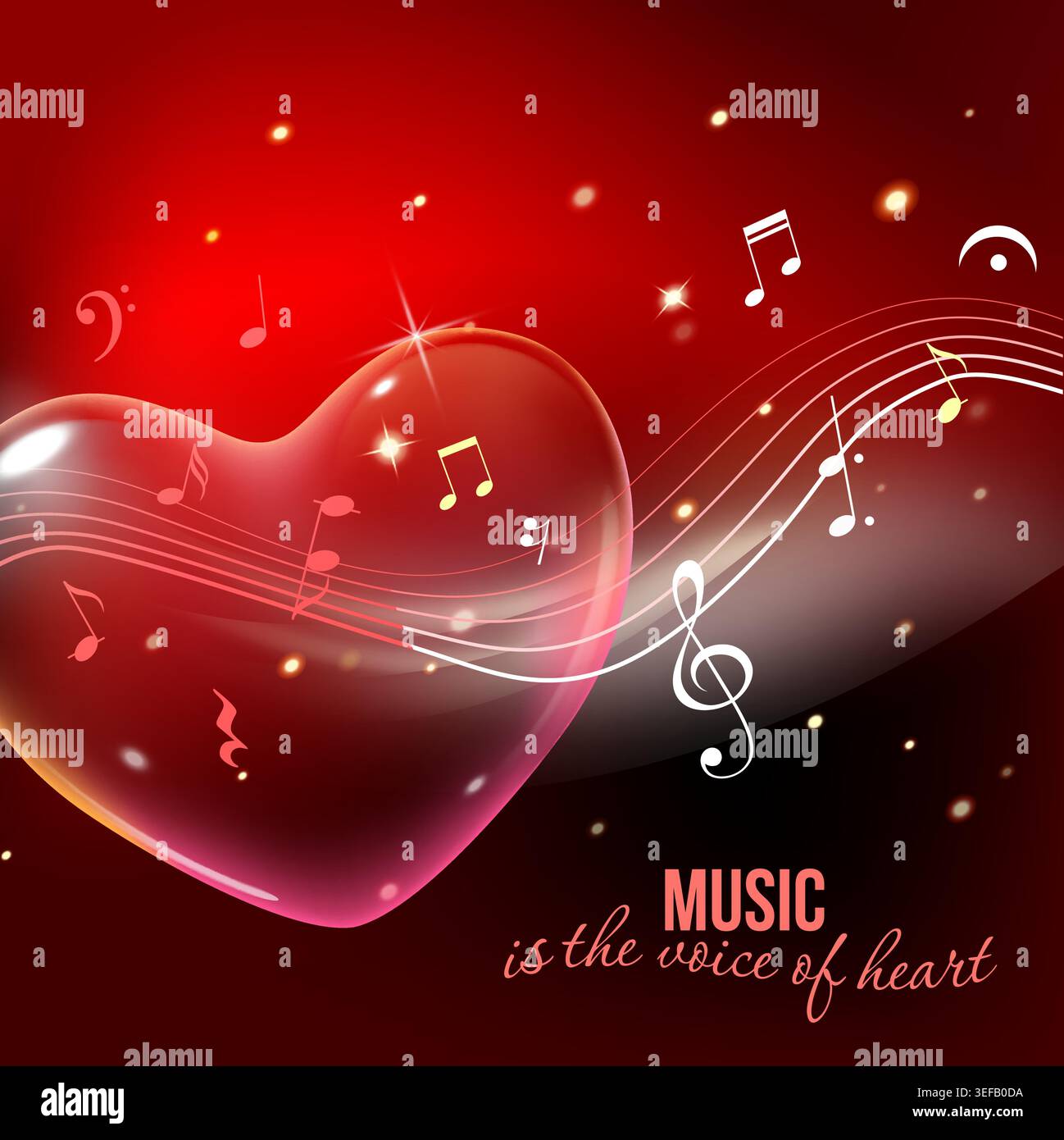Glass heart with musical notes Stock Vector