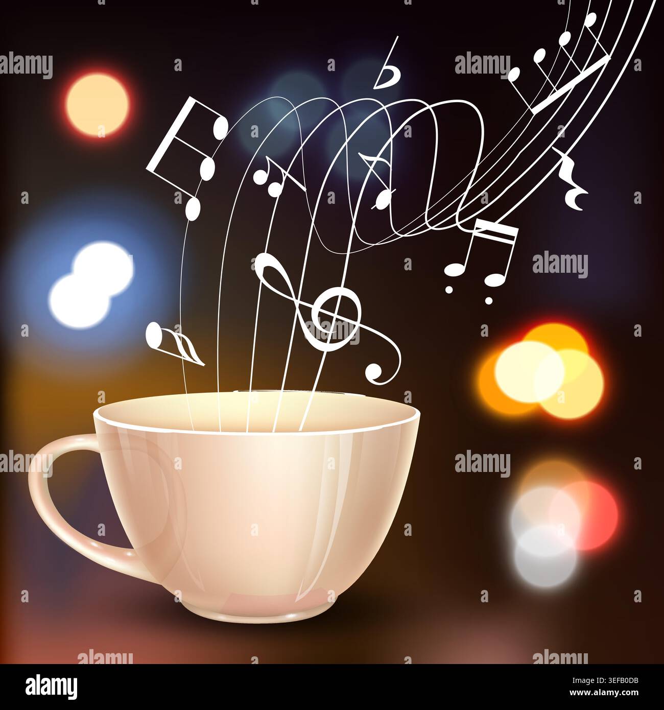 Coffee Cup with Musical Notes Concept Stock Vector