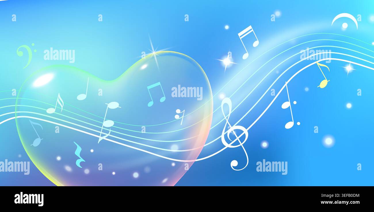 Glass heart with musical notes Stock Vector