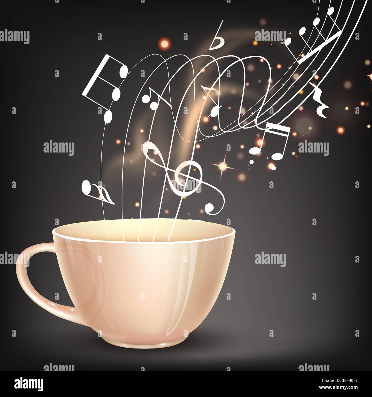 Coffee Cup with Musical Notes Concept Stock Vector