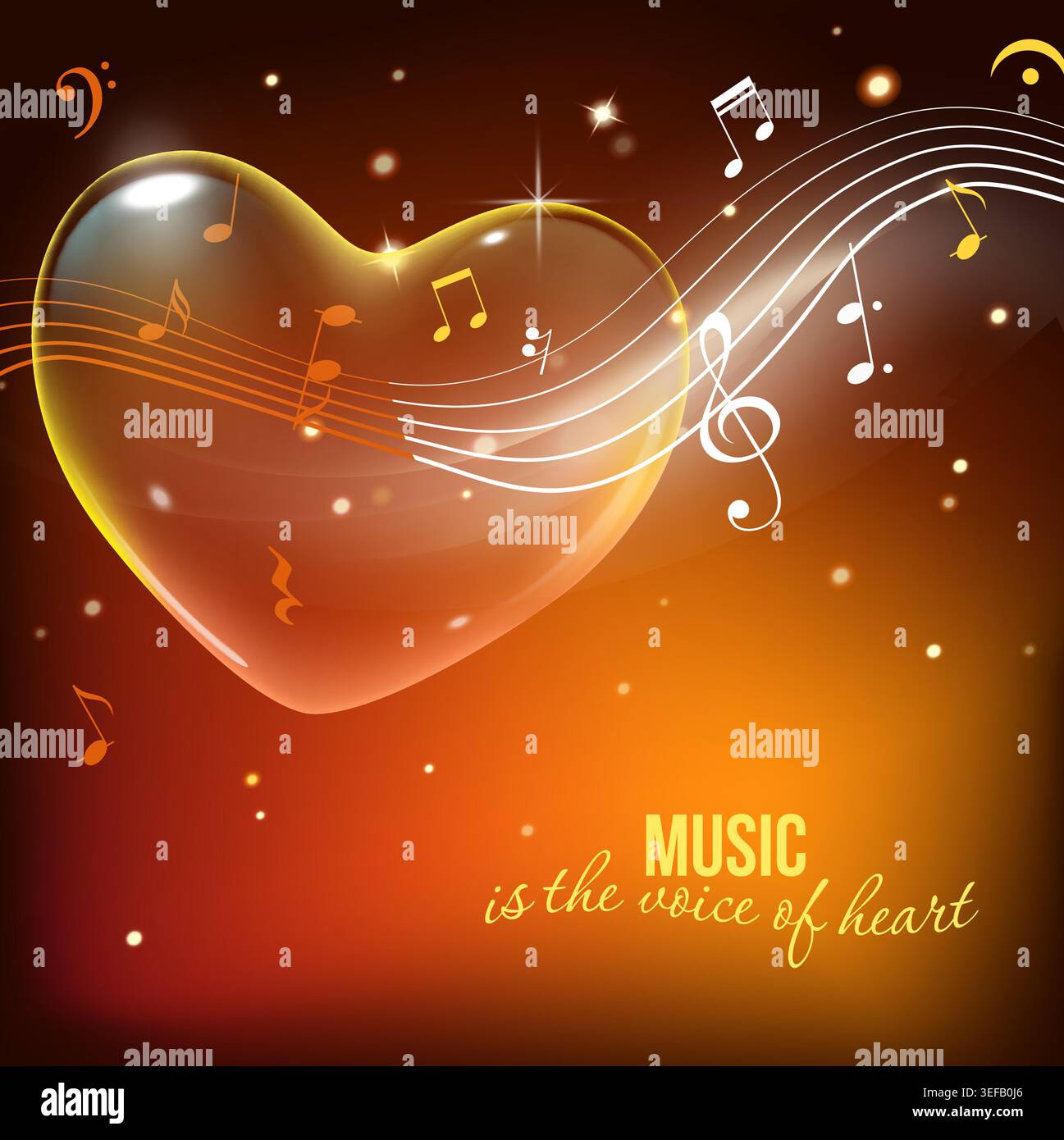 Glass heart with musical notes Stock Vector