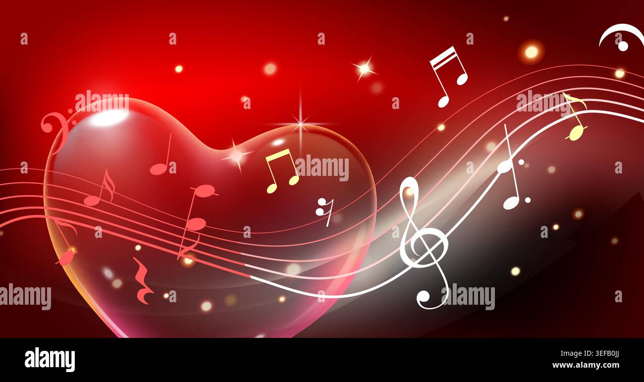 Glass heart with musical notes Stock Vector