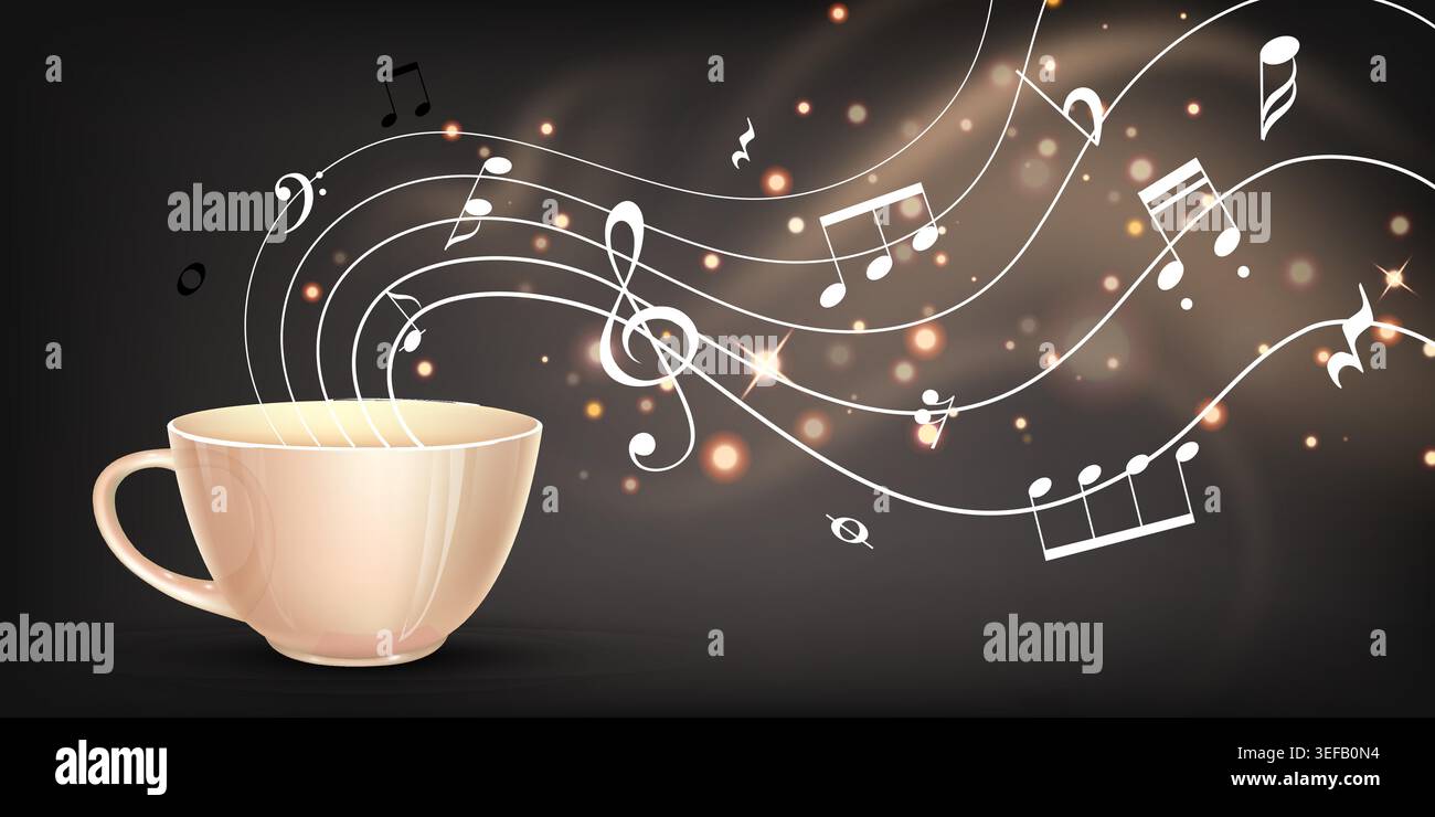 Coffee Cup with Musical Notes Concept Stock Vector