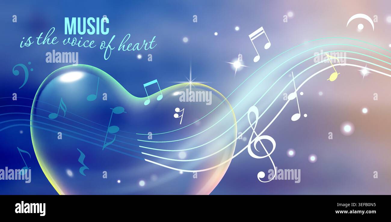 Glass heart with musical notes Stock Vector