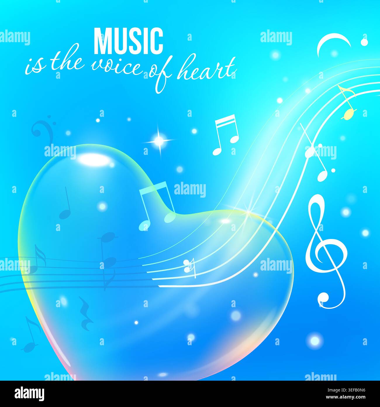 Glass heart with musical notes Stock Vector