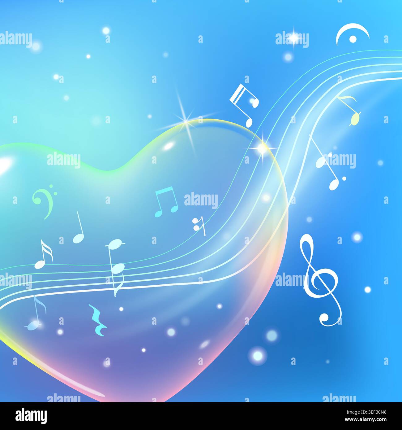 Glass heart with musical notes Stock Vector