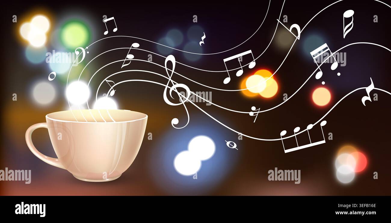 Coffee Cup with Musical Notes Concept Stock Vector