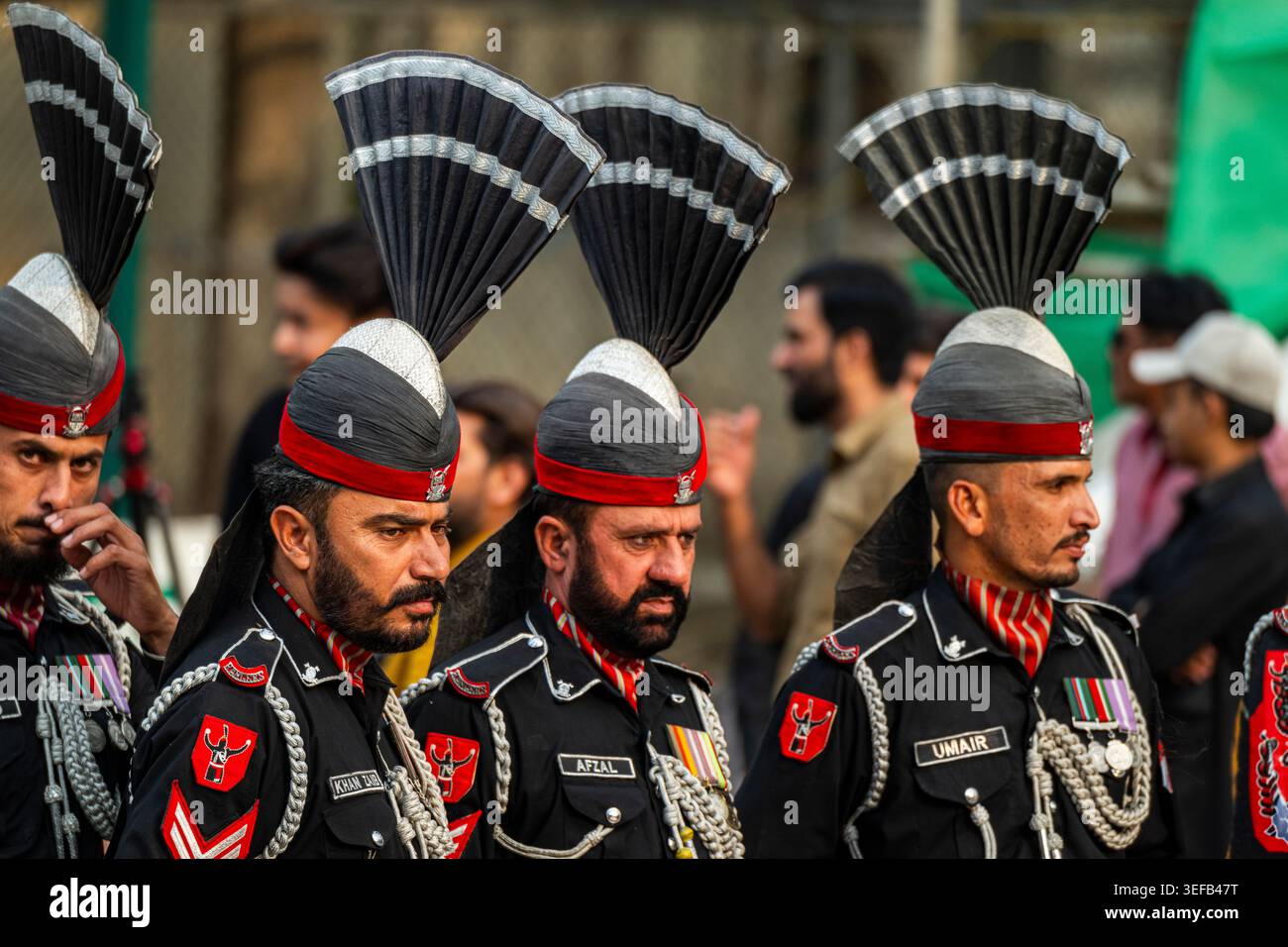 Ceremony at Wagah border with soldiers in uniforms presenting a traditional event Stock Photo