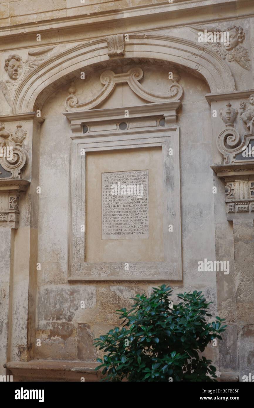 Plaque Inscription Gradification Historic stone inscription plaque in an ornate baroque arched frame ...