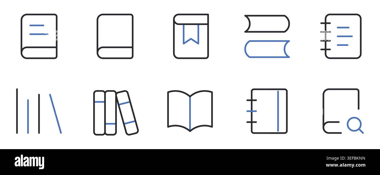 Book and reading icons set editable stroke line vector illustration. Stock Vector
