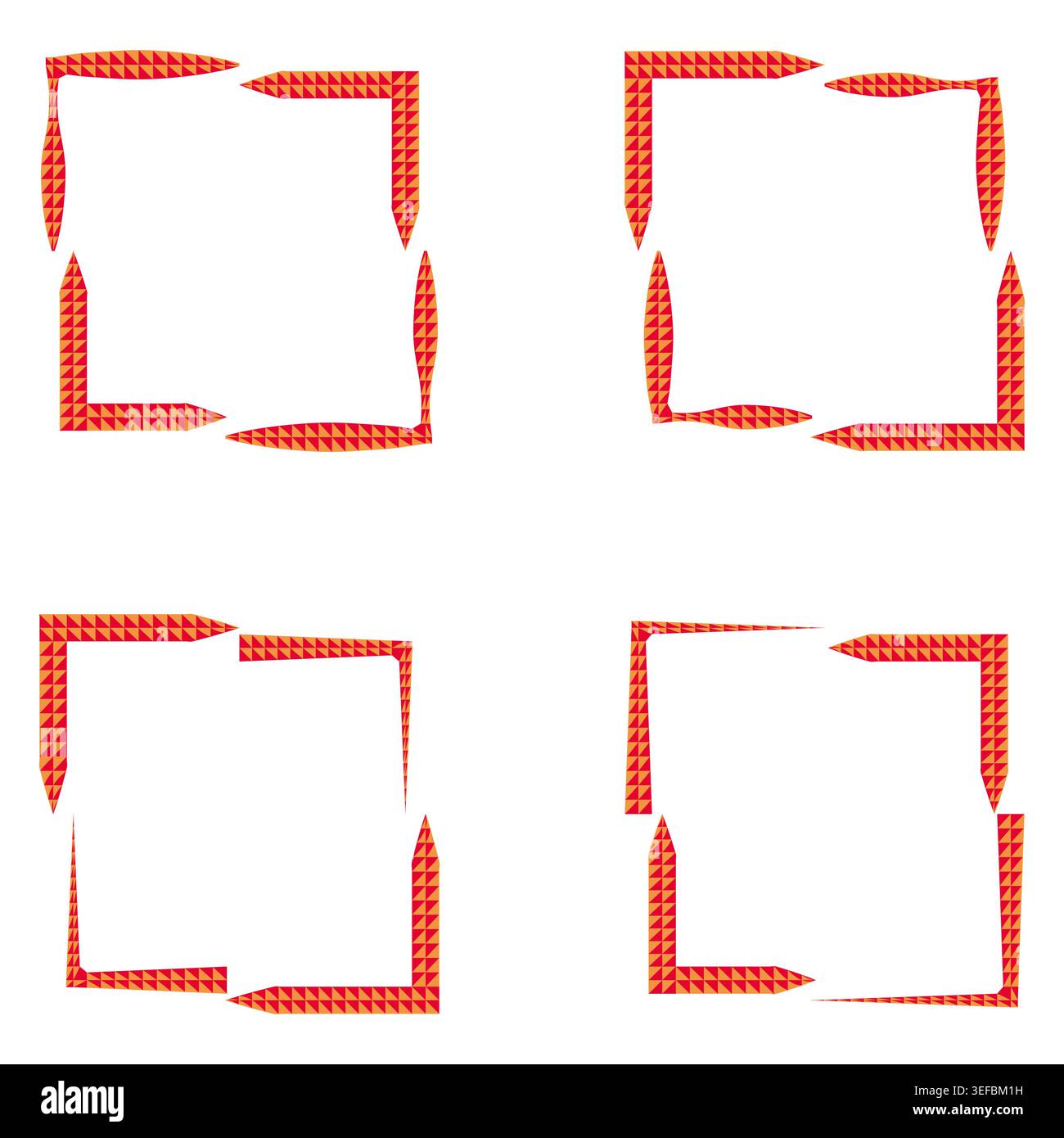 Red stroke border. Dash line frame. Square vector set. Abstract design element Stock Vector
