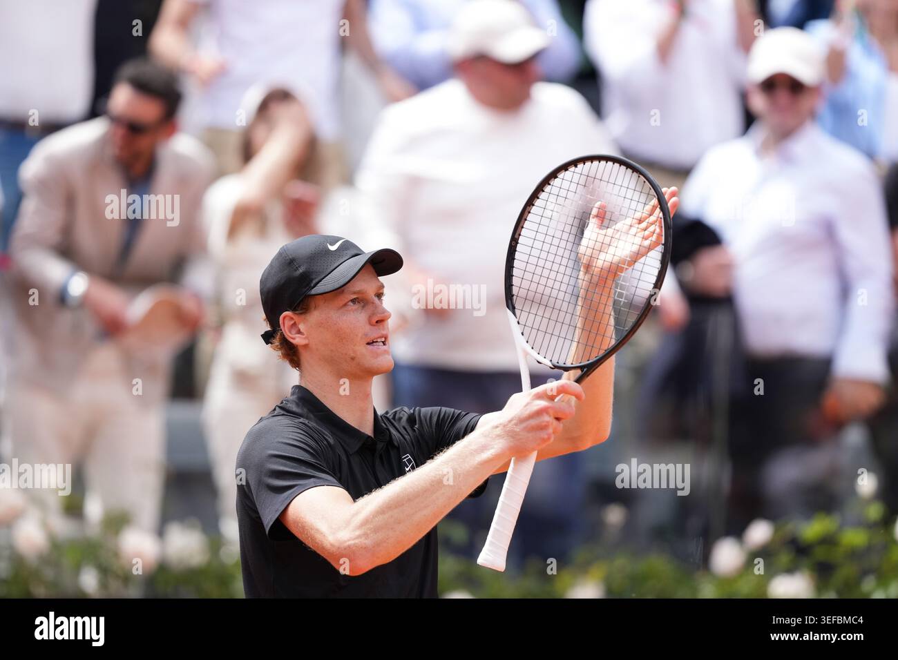 Rome, Italy. 14th May, 2026. Celebration of Jannik Sinner of Italy during the match against Andrey Rublev of Russia at the Internazionali BNL d'Italia 2026 tennis tournament at Foro Italico in Rome (Italy) on May, 14, 2026. Credit: Insidefoto/Alamy Live News Stock Photo