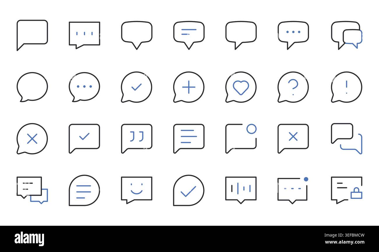 Chat Message Speech Bubble Communication Icons Editable Stroke Line Vector Illustration Set. Stock Vector