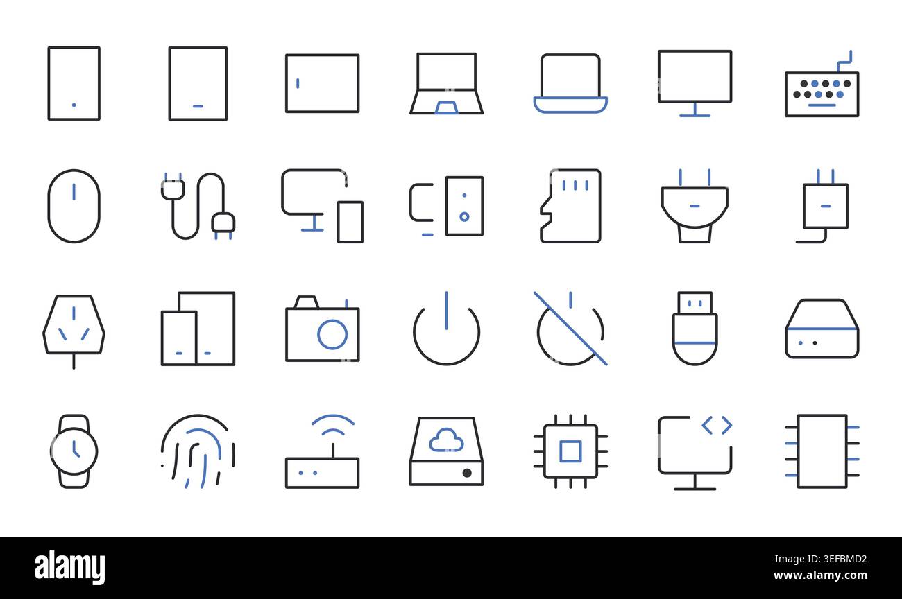 Digital device icons set editable stroke line vector illustration. Stock Vector