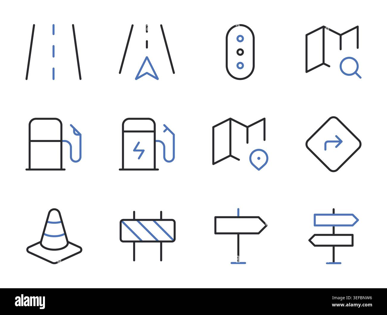 Road navigation and direction icons set editable stroke line vector illustration. Stock Vector