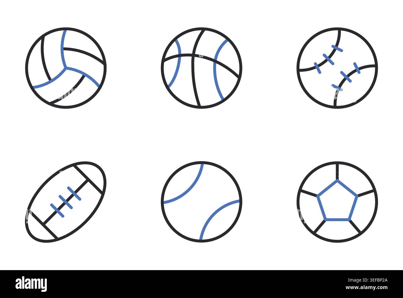 Sports balls icons set editable stroke line vector illustration. Stock Vector