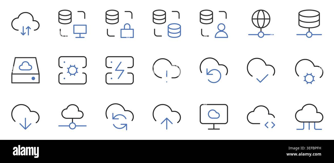 Cloud Computing and Data Storage Icons Set Editable Stroke Line Vector Illustration. Stock Vector