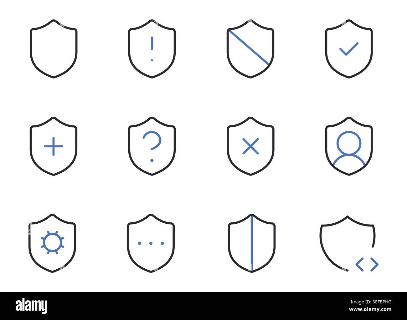 Cyber Security Shield Icons Set Line Vector Illustration. Stock Vector