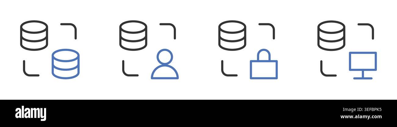 Data Transfer & Database Connection Icons Set Line Vector Illustration. Stock Vector