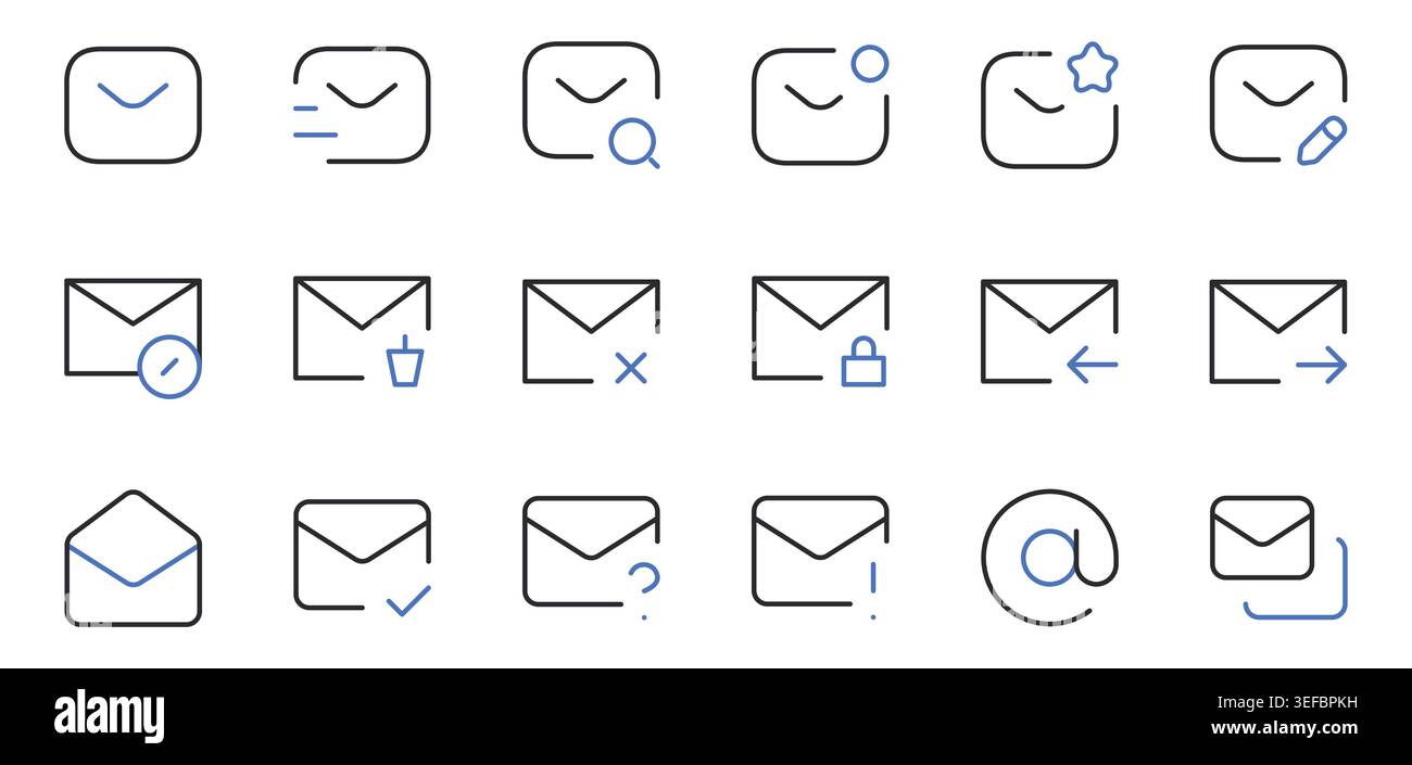 Email Envelope Icons Set Line Editable Stroke Vector. Stock Vector