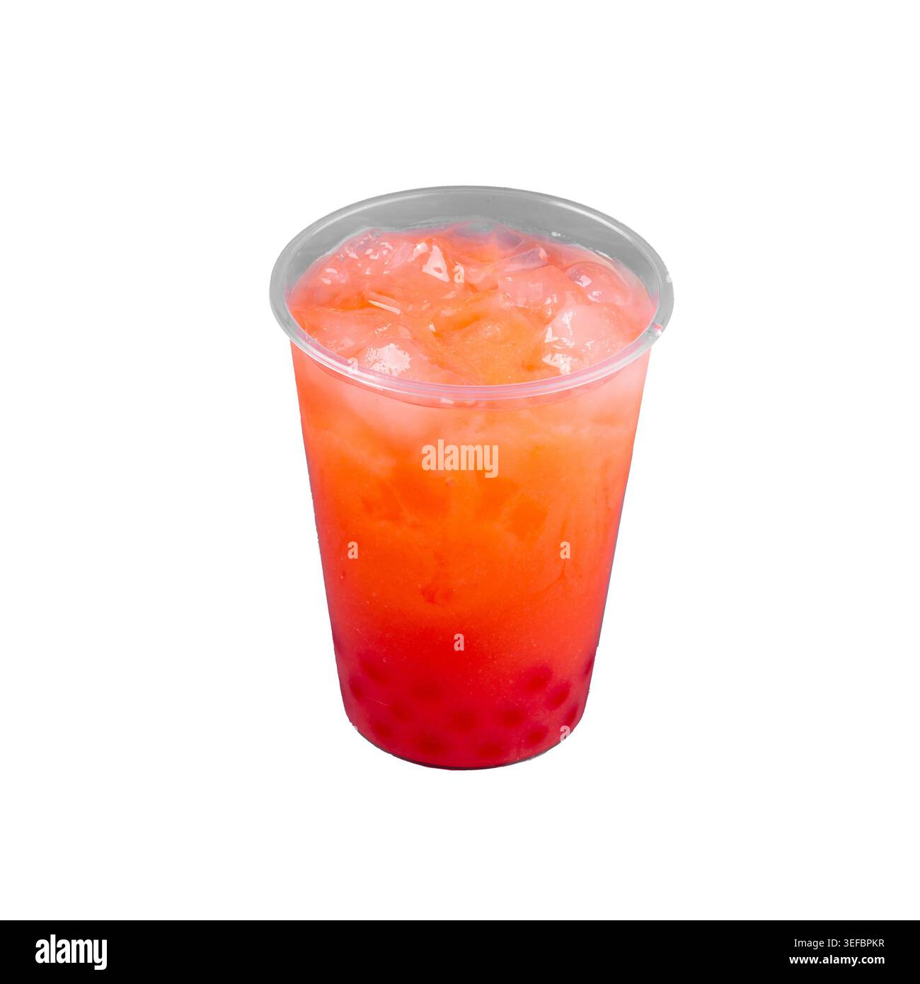 Fruit drink with ice in plastic cup Stock Photo