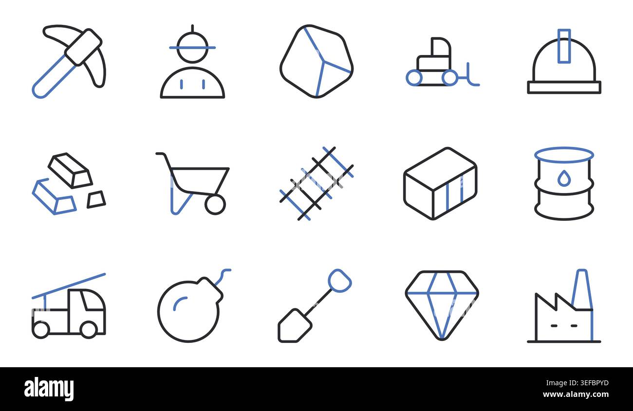 Mining Icons Set Line Vector Illustration. Stock Vector