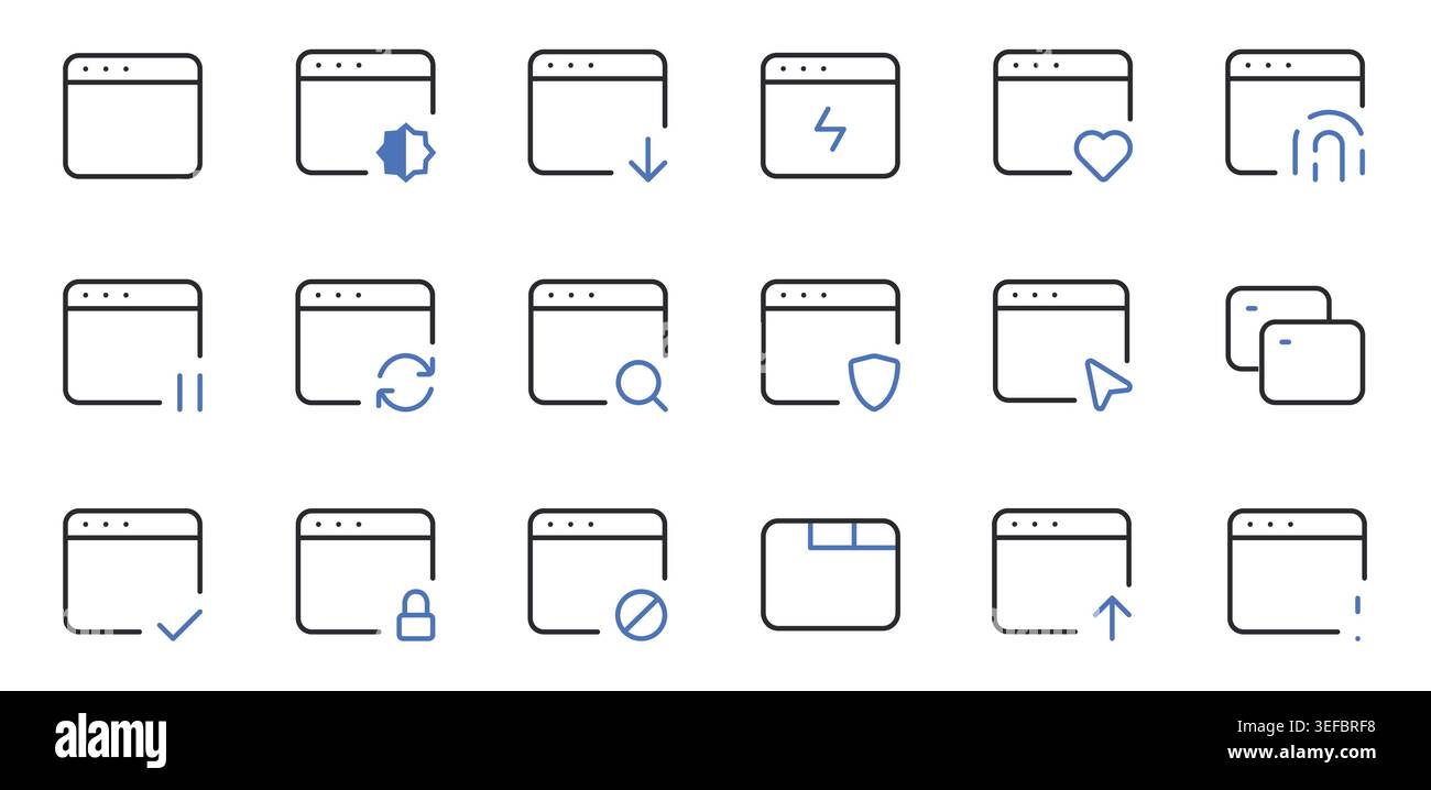 Web Browser Interface Icons Set Editable Stroke Line Vector Illustration. Stock Vector