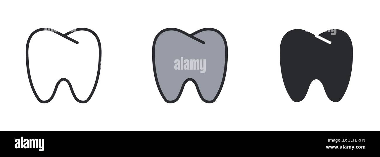 Tooth Icons Set Stroke Duotone and Filled Line Vector Illustration. Stock Vector