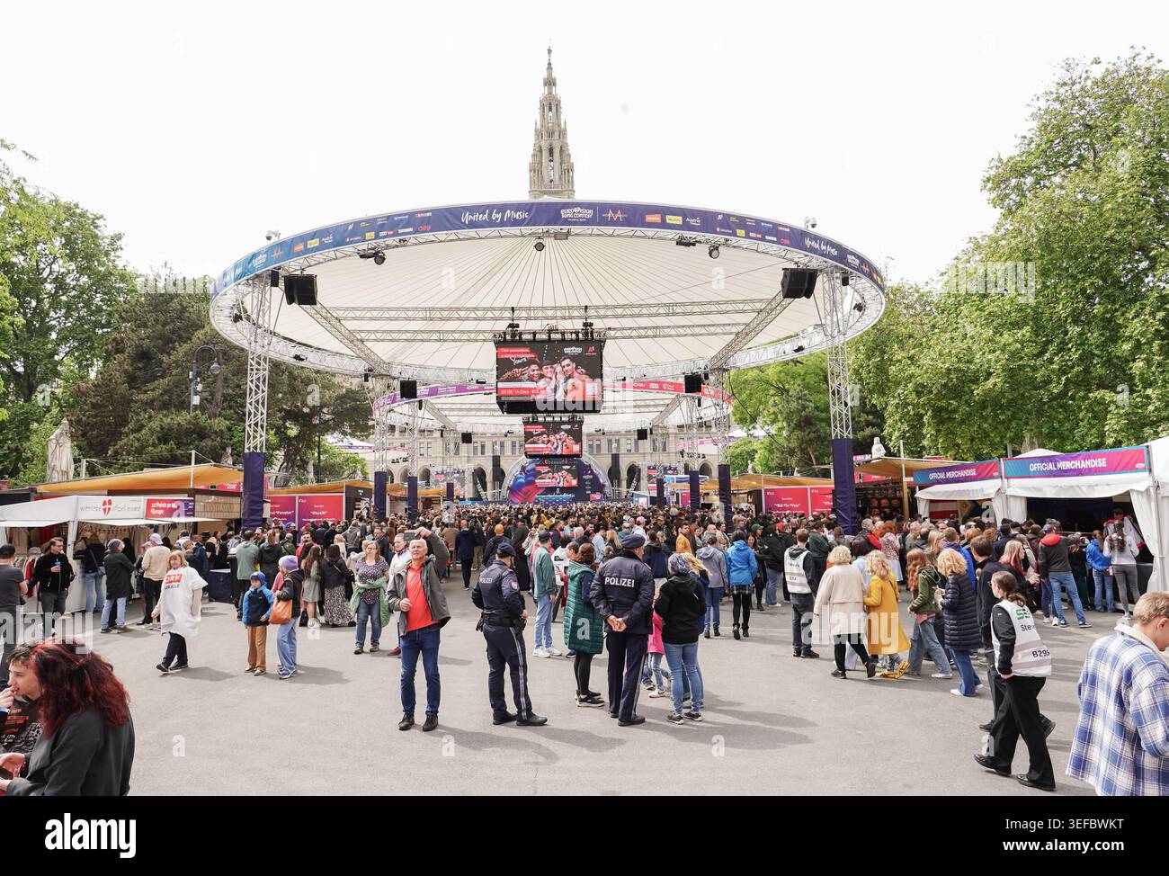 A general view of the Eurovision Village in the Rathausplatz in Vienna ...