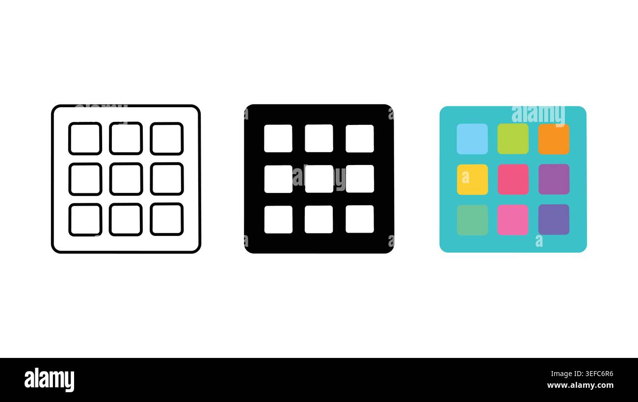 App grid icon set menu dashboard tiles outline solid and color vector ...